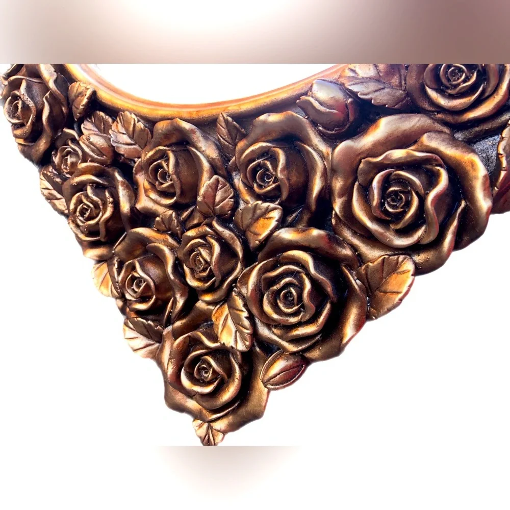 Golden Brass Frame Roses Mirror Wall Decoration Gold Valentine’s Day Gift Idea